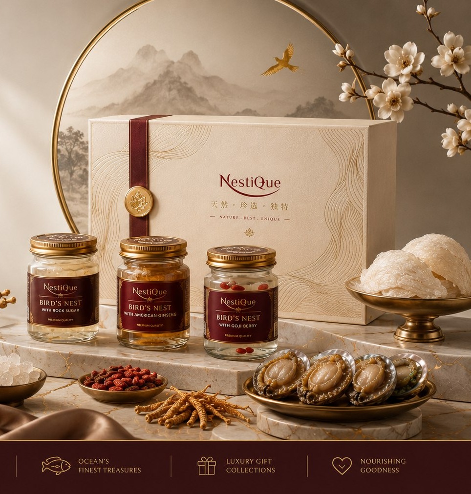 Dried wellness ingredients arranged in gold dishes on maroon velvet